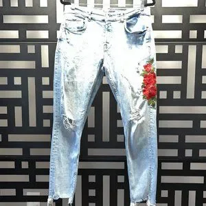 White Jeans Mens Jeans With Rose Embroidery Zara Jeans Zara Man